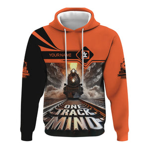 Railspirit Personalized Illinois Central Railroad Hoodie One Track Mind Train Printed ZIp Up Hoodie