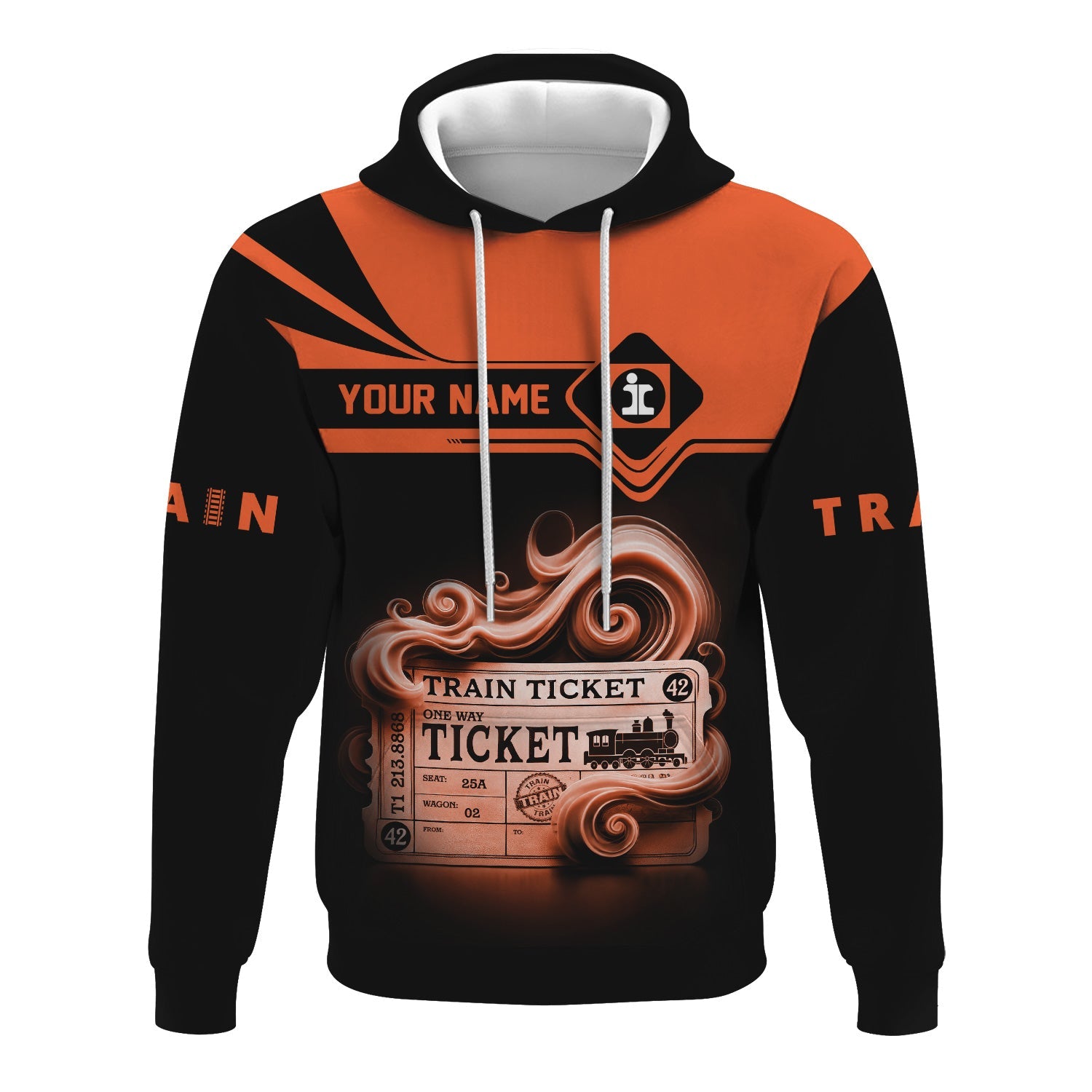 Railspirit Custom Name Illinois Central Railroad Hoodie American Train Ticket Printed Zip Hoodie