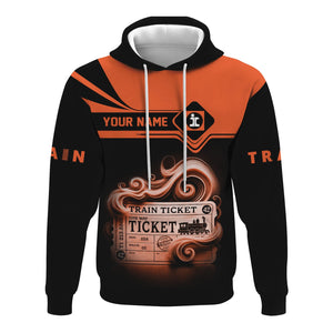 Railspirit Custom Name Illinois Central Railroad Hoodie American Train Ticket Printed Zip Hoodie