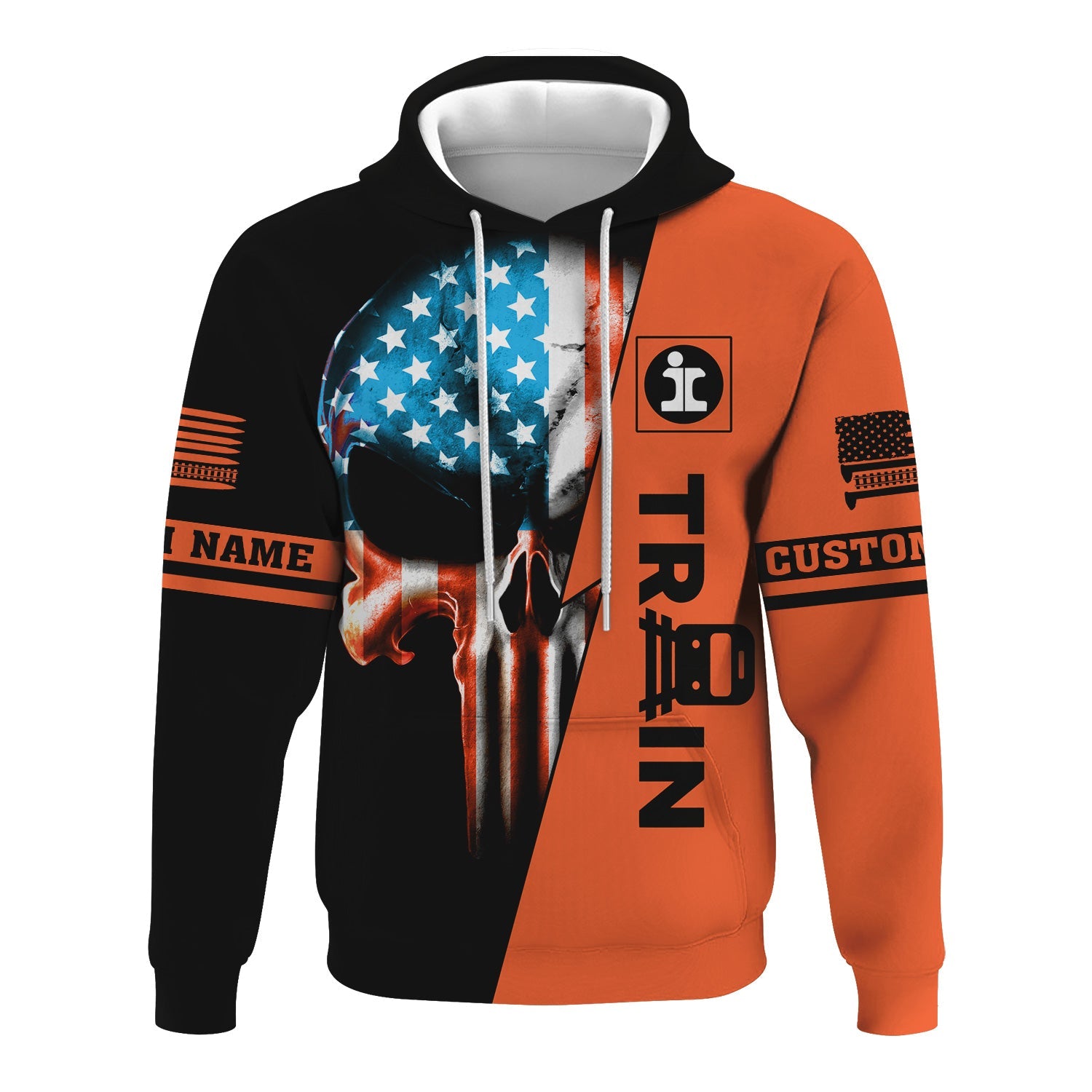 Railspirit Personalized Illinois Central Railroad Hoodie Train Skull American Flag Zip Up Hoodie All Over Print