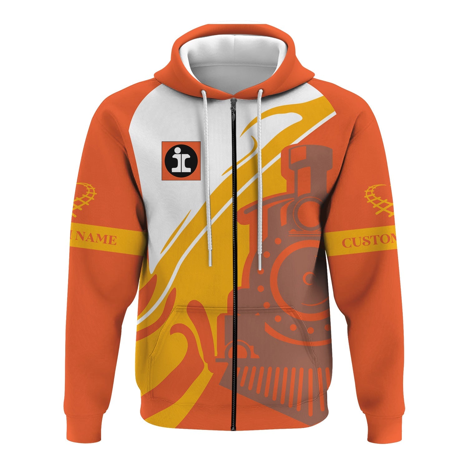 Railspirit Personalized Illinois Central Railroad Hoodie Flame-Inspired Style Zip Up Hoodie Gift Idea For Train Lovers