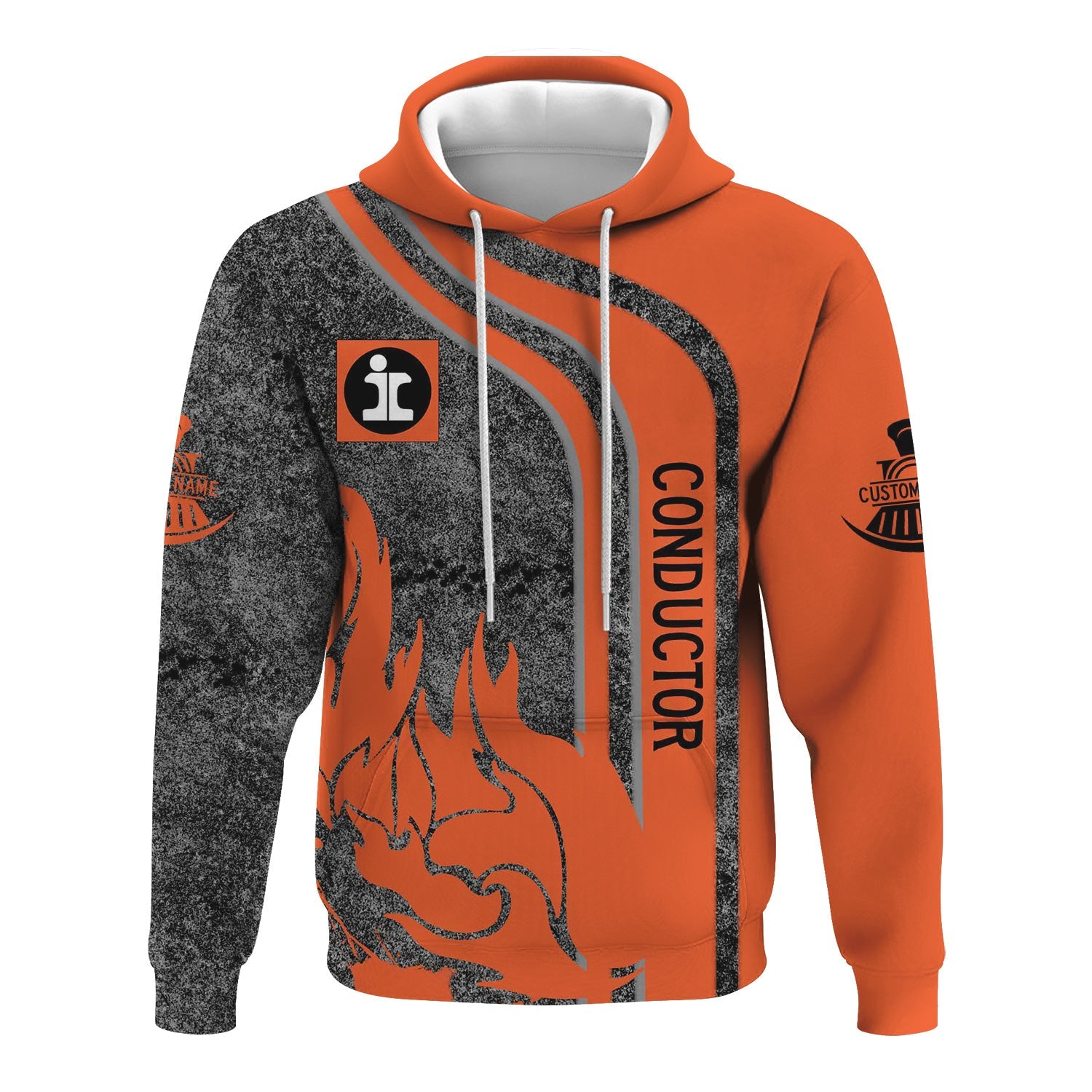 Railspirit Personalized Illinois Central Railroad Hoodie Flame Design with Custom Job Position Train Zip Up Hoodie