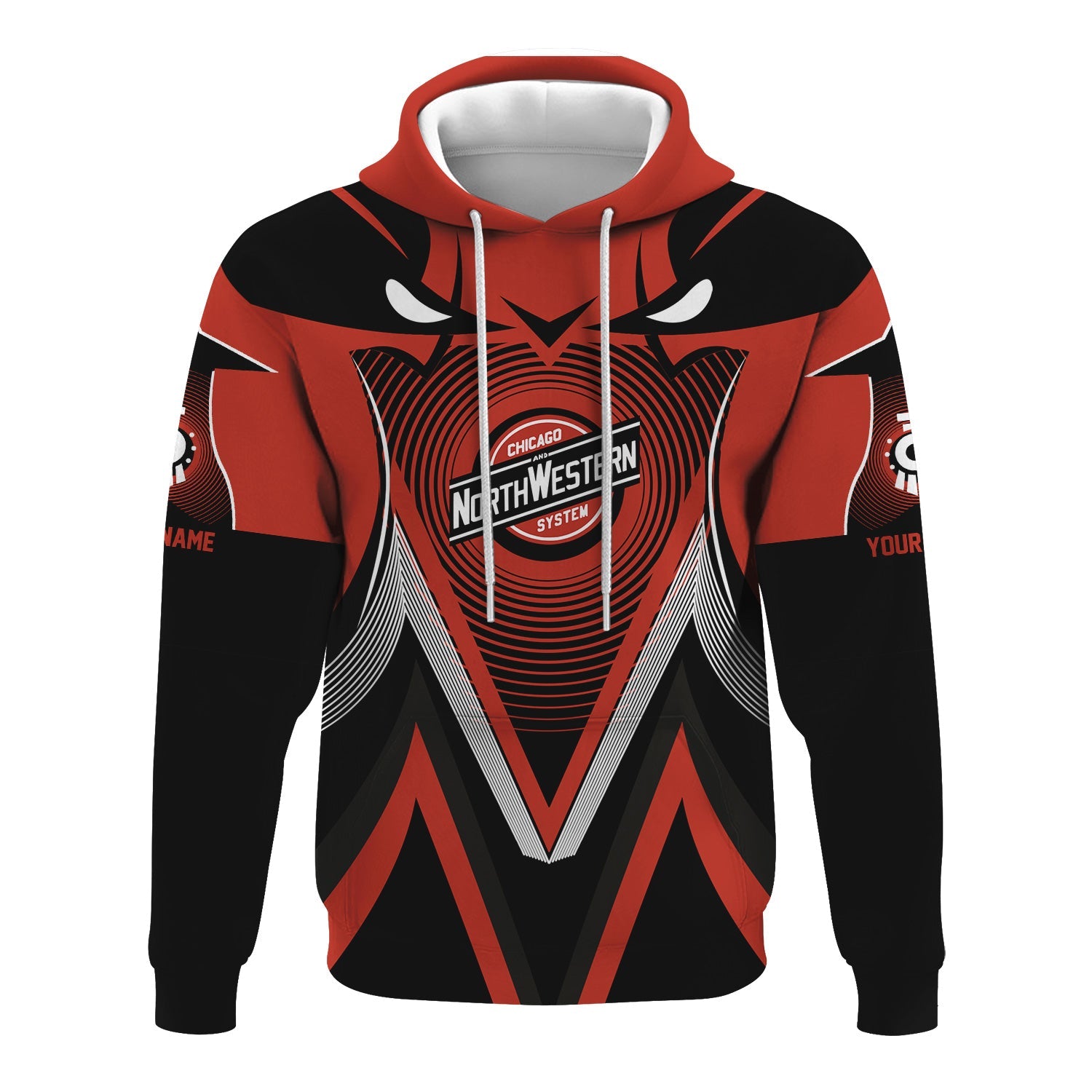 Railspirit Personalized Chicago and North Western Railway Hoodie Vibrant Graphic Pattern Zip Up Hoodie For Train Enthusiasts