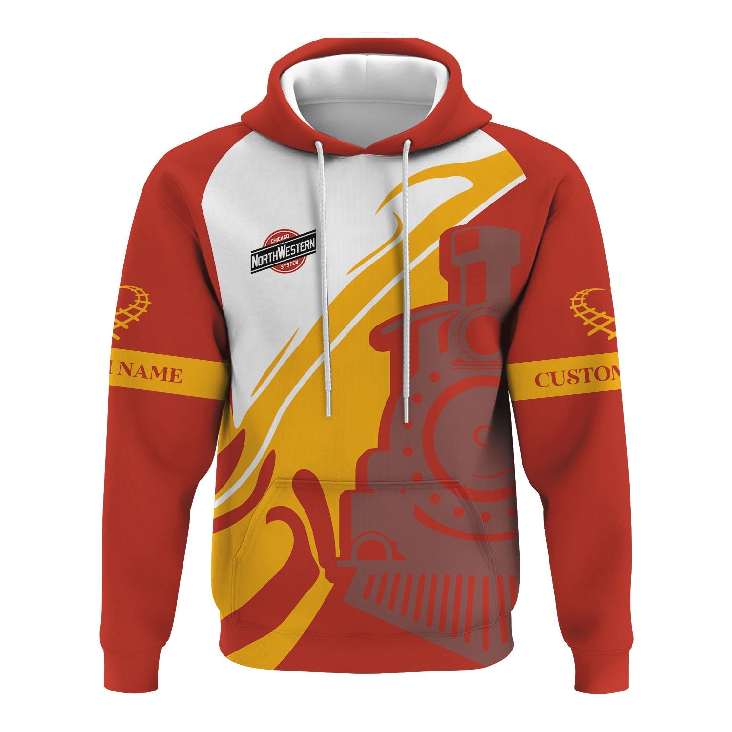 Railspirit Personalized Chicago and North Western Railway Hoodie Flame-Inspired Style Zip Up Hoodie Gift Idea For Train Lovers