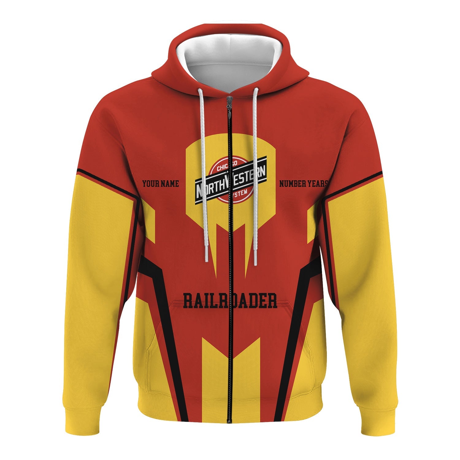 Railspirit Personalized Chicago and North Western Railway Hoodie Custom Year Railroader Zip Up Hoodie Gift Idea For Train Lover