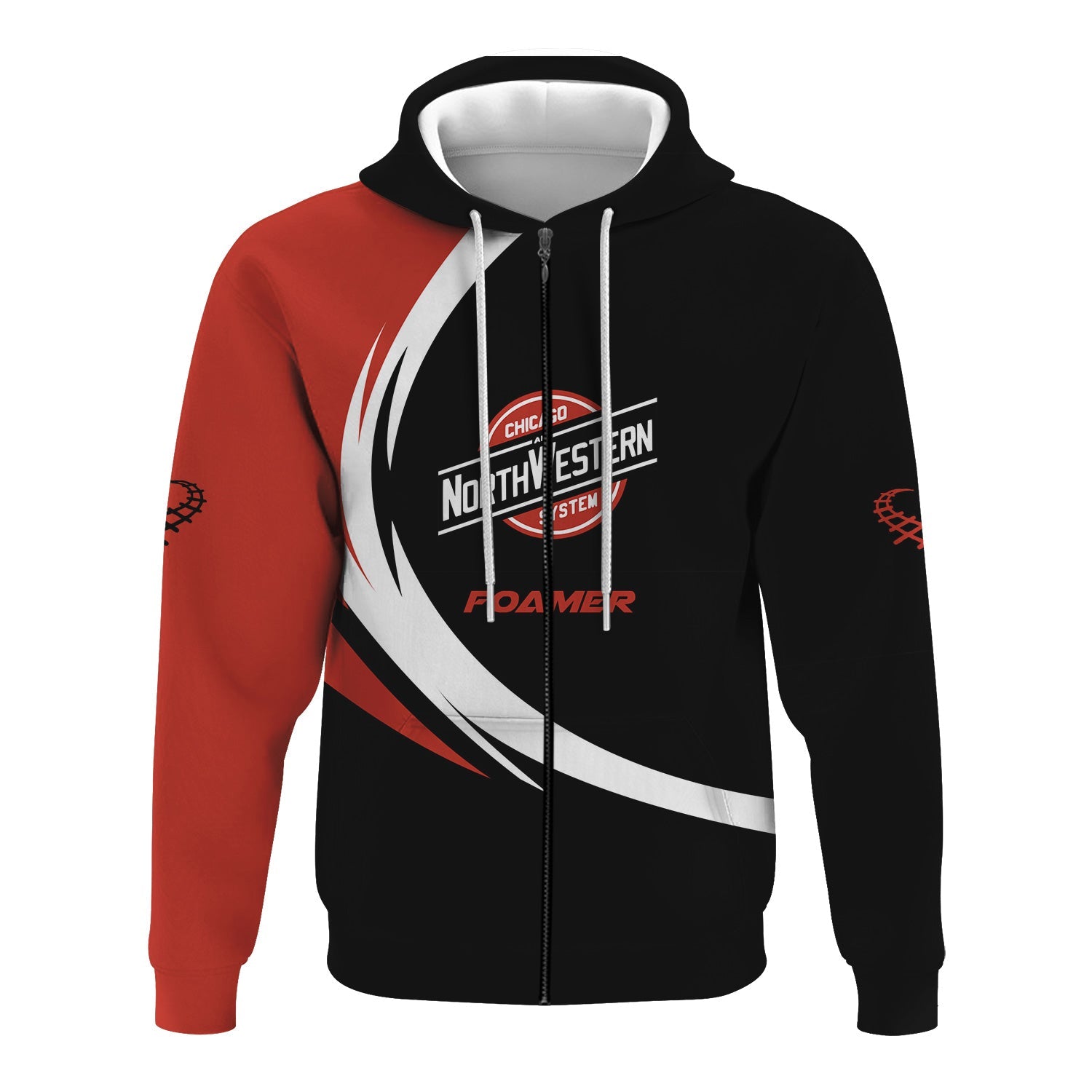 Railspirit Personalized Chicago and North Western Railway Hoodie Unique Graphic Style Zip Up Hoodie For Train Enthusiasts