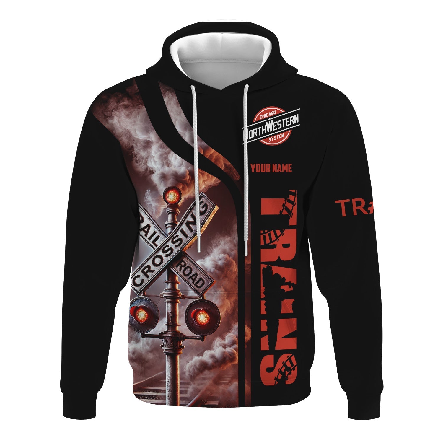 Railspirit Custom Name Chicago and North Western Railway Hoodie Railroad Crossing Sign Printed Zip Hoodie