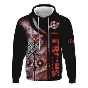 Railspirit Custom Name Chicago and North Western Railway Hoodie Railroad Crossing Sign Printed Zip Hoodie