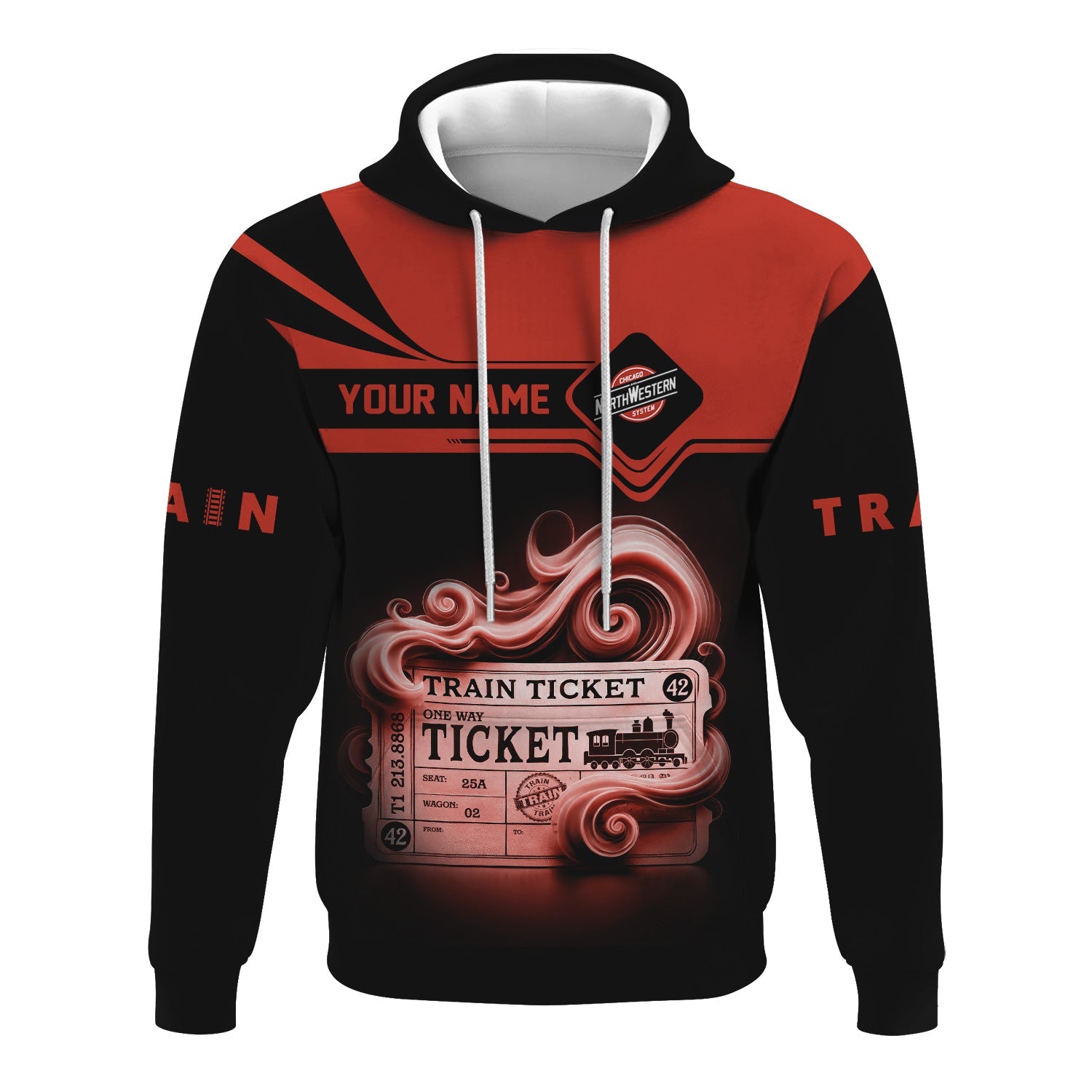 Railspirit Custom Name Chicago and North Western Railway Hoodie American Train Ticket Printed Zip Hoodie