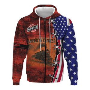 Railspirit Personalized Chicago and North Western Railway Hoodie Retro American Express Train With USA Flag Zip Up Hoodie
