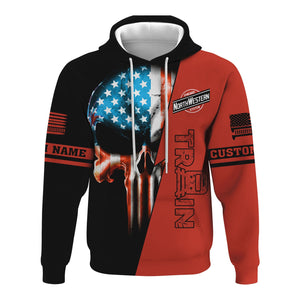 Railspirit Personalized Chicago and North Western Railway Hoodie Train Skull American Flag Zip Up Hoodie All Over Print