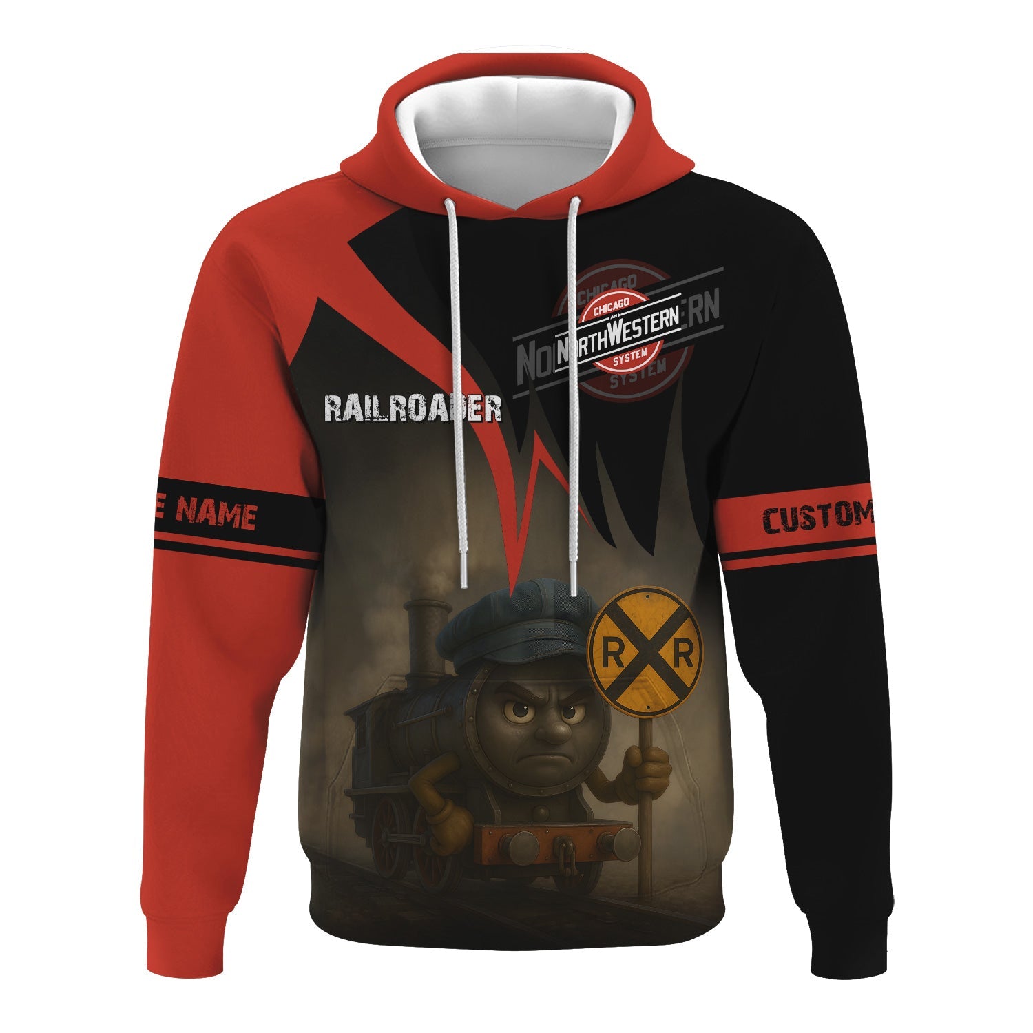 Railspirit Personalized Chicago and North Western Railway Hoodie Angry Train Hoodie Gift Idea For Train Lover