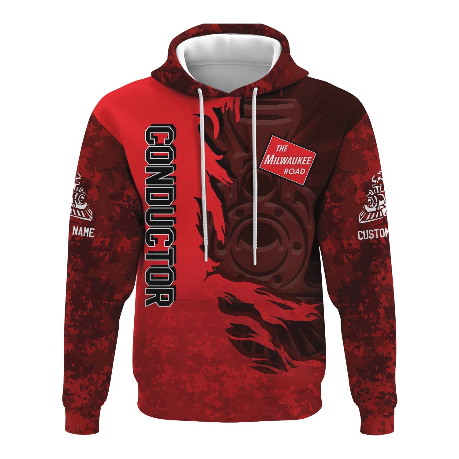 Railspirit Personalized Chicago, Milwaukee, St.Paul and Pacific Railroad Hoodie Blazing Style with Custom Position Milwaukee Road Train Zip Up Hoodie