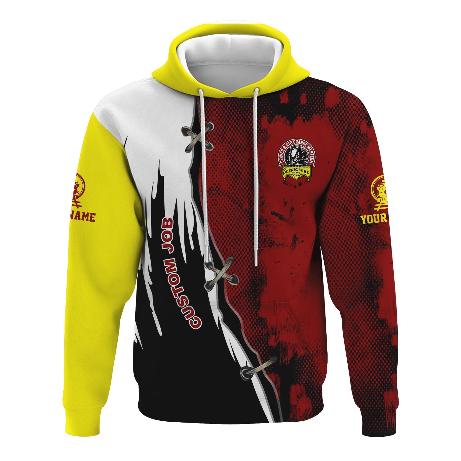 Railspirit Personalized Denver and Rio Grande Western Railroad Hoodie Retro Stitches Design with Custom Position Train Zip Up Hoodie