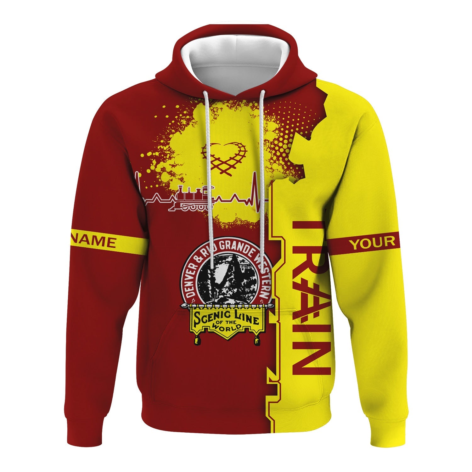 Railspirit Personalized Denver and Rio Grande Western Railroad Hoodie Engine Heartbeat and Track Love Style Zip Up Hoodie Gift Idea For Train Lovers