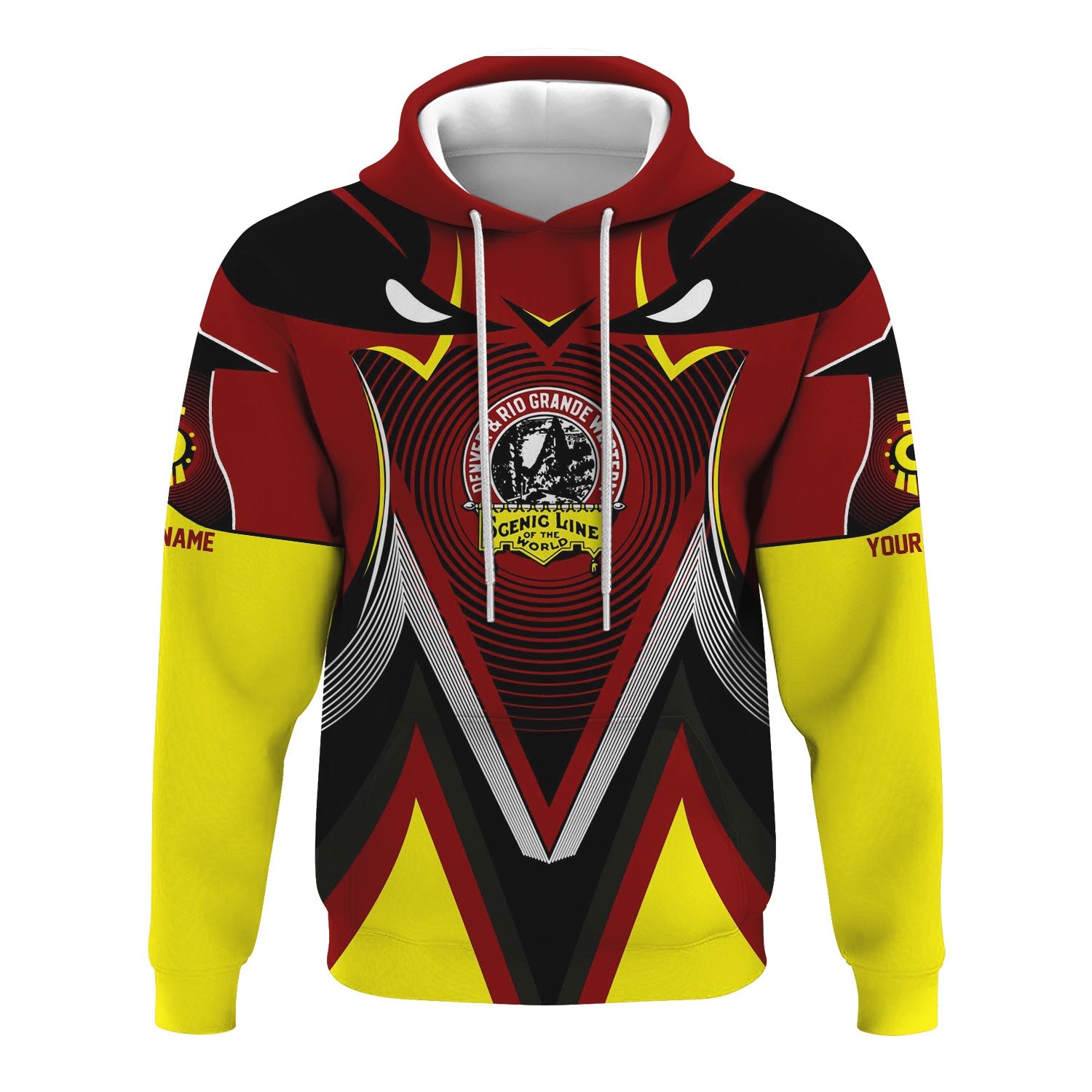 Railspirit Personalized Denver and Rio Grande Western Railroad Hoodie Vibrant Graphic Pattern Zip Up Hoodie For Train Enthusiasts