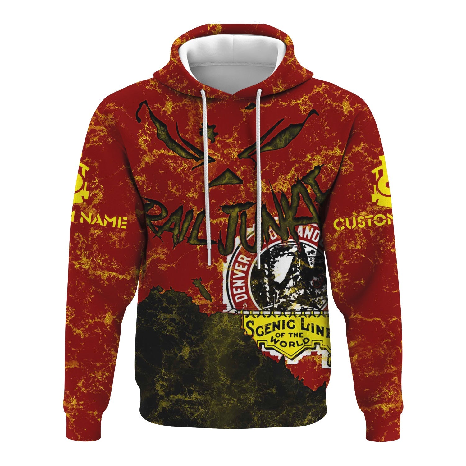 Railspirit Personalized Denver and Rio Grande Western Railroad Hoodie Torn Graphic Style Train Zip Up Hoodie For Rail Junkie