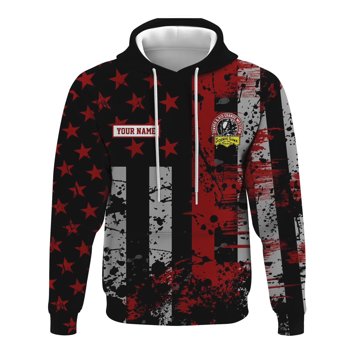 Railspirit Personalized Denver and Rio Grande Western Railroad Hoodie Artistic Paint American Flag Style Train Zip Up Hoodie
