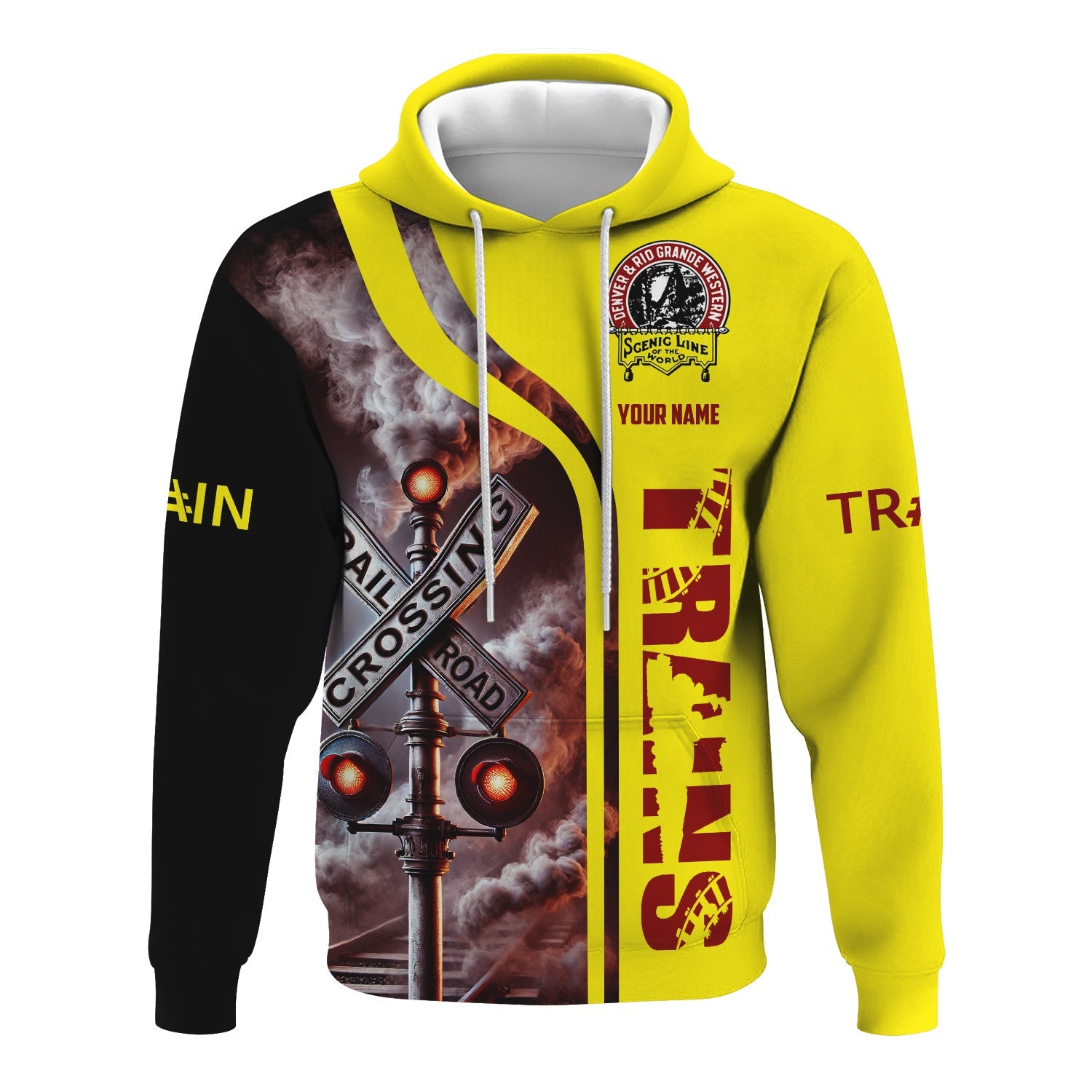 Railspirit Custom Name Denver and Rio Grande Western Railroad Hoodie Railroad Crossing Sign Printed Zip Hoodie