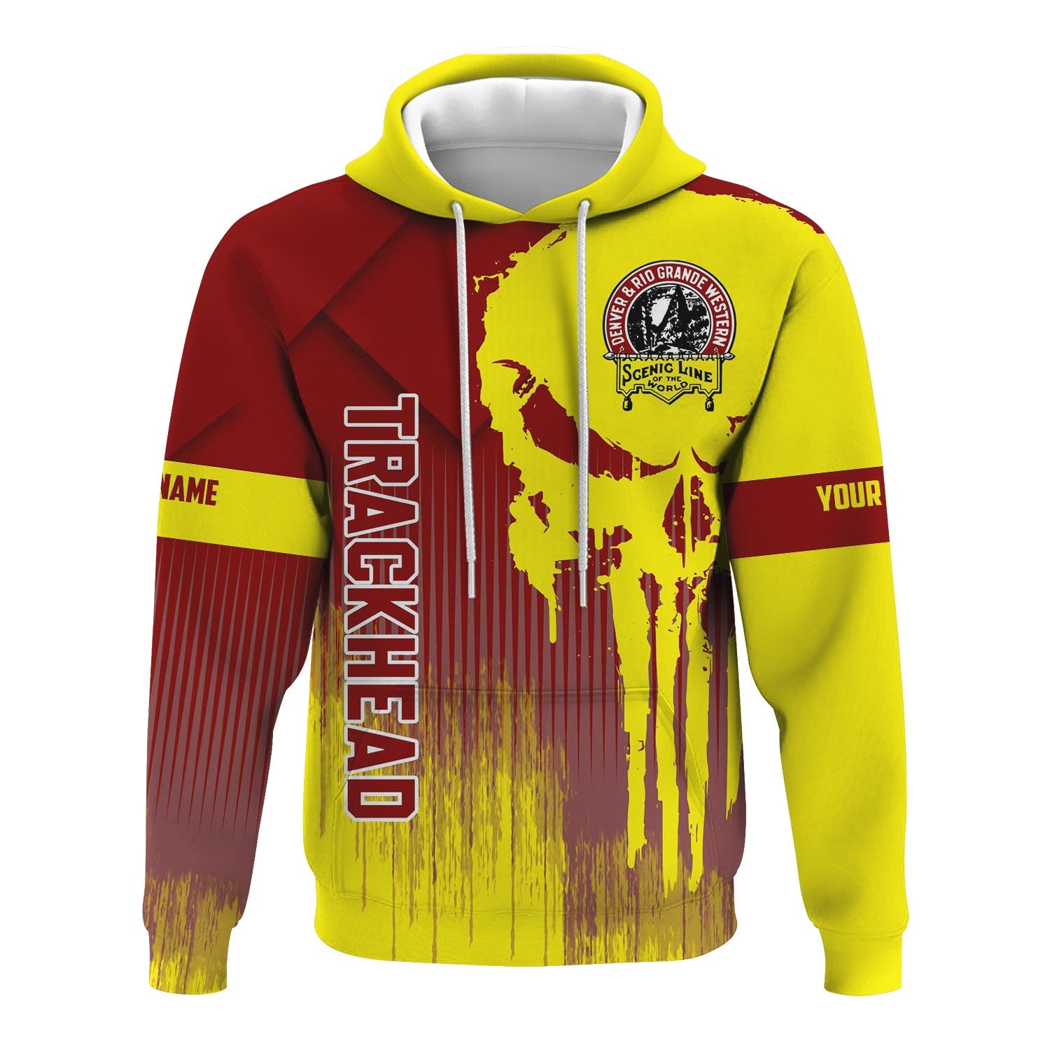 Railspirit Personalized Denver and Rio Grande Western Railroad Hoodie Skull Design with Custom Job Train Zip Up Hoodie for Trackhead Crew