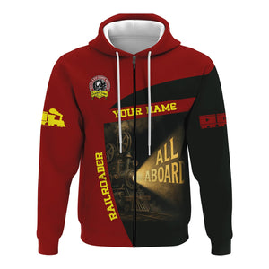 Railspirit Personalized Denver and Rio Grande Western Railroad Hoodie All Aboard Steam Train Movie Projector Style Zip Up Hoodie
