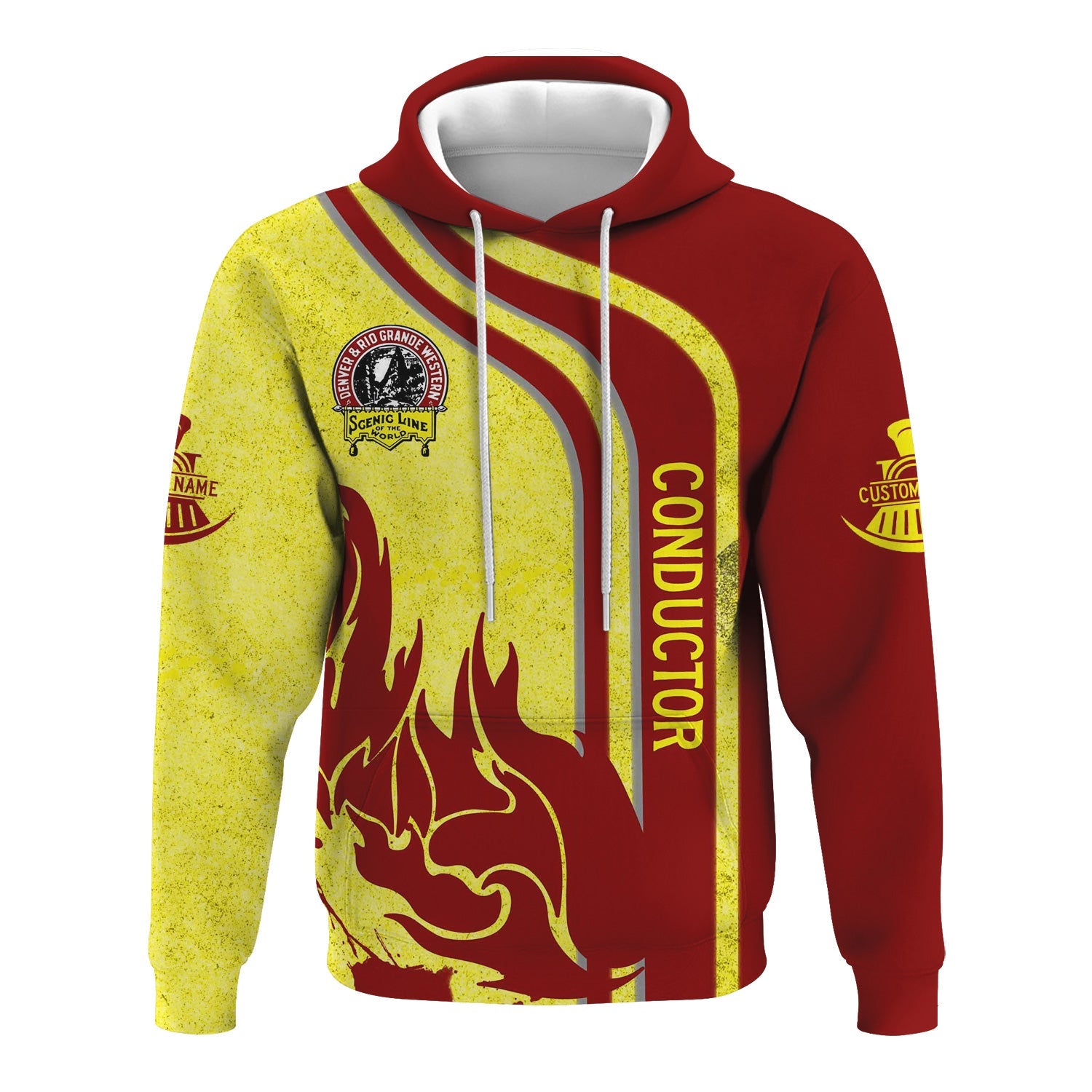 Railspirit Personalized Denver and Rio Grande Western Railroad Hoodie Flame Design with Custom Job Position Train Zip Up Hoodie