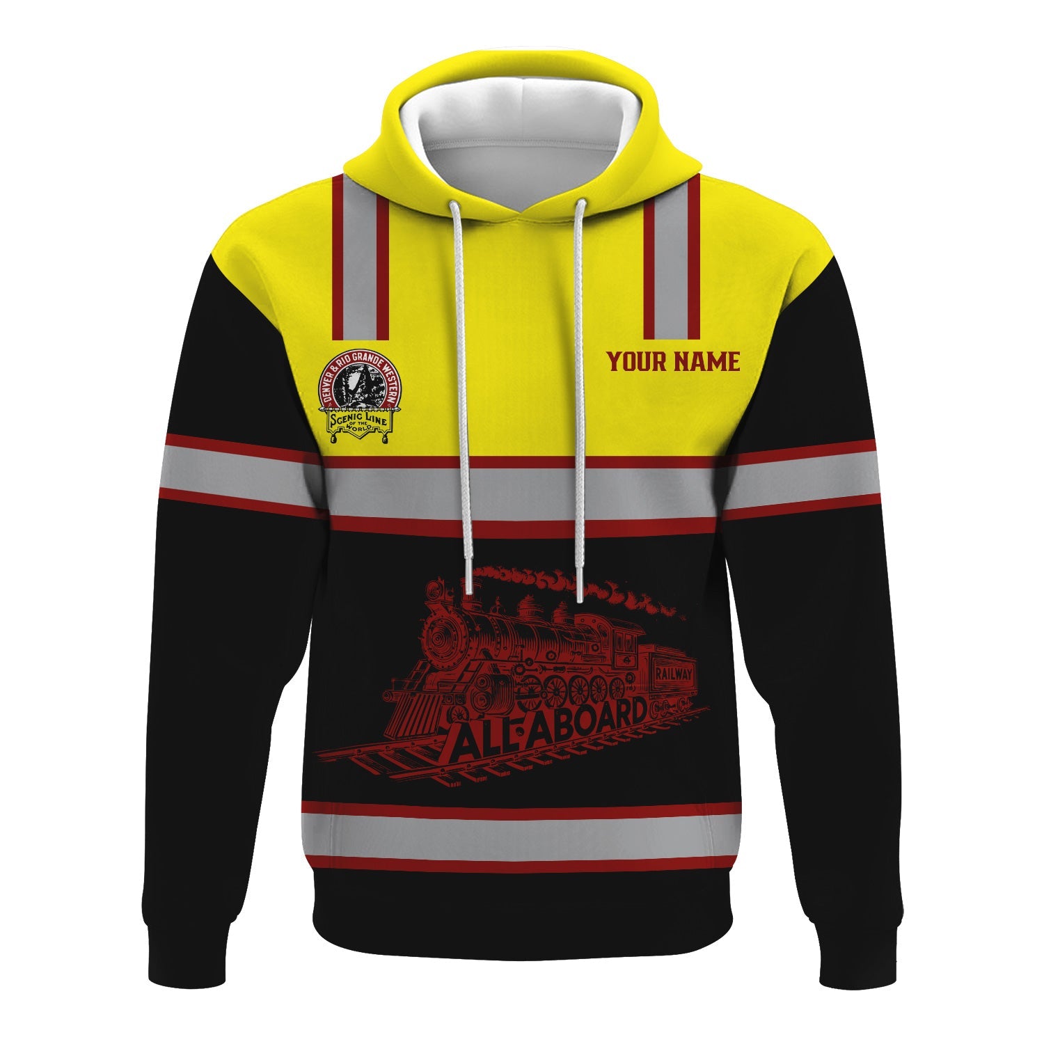 Railspirit Custom Name Denver and Rio Grande Western Railroad Hoodie Eat Train Sleep Repeat Printed Train Zip Hoodie