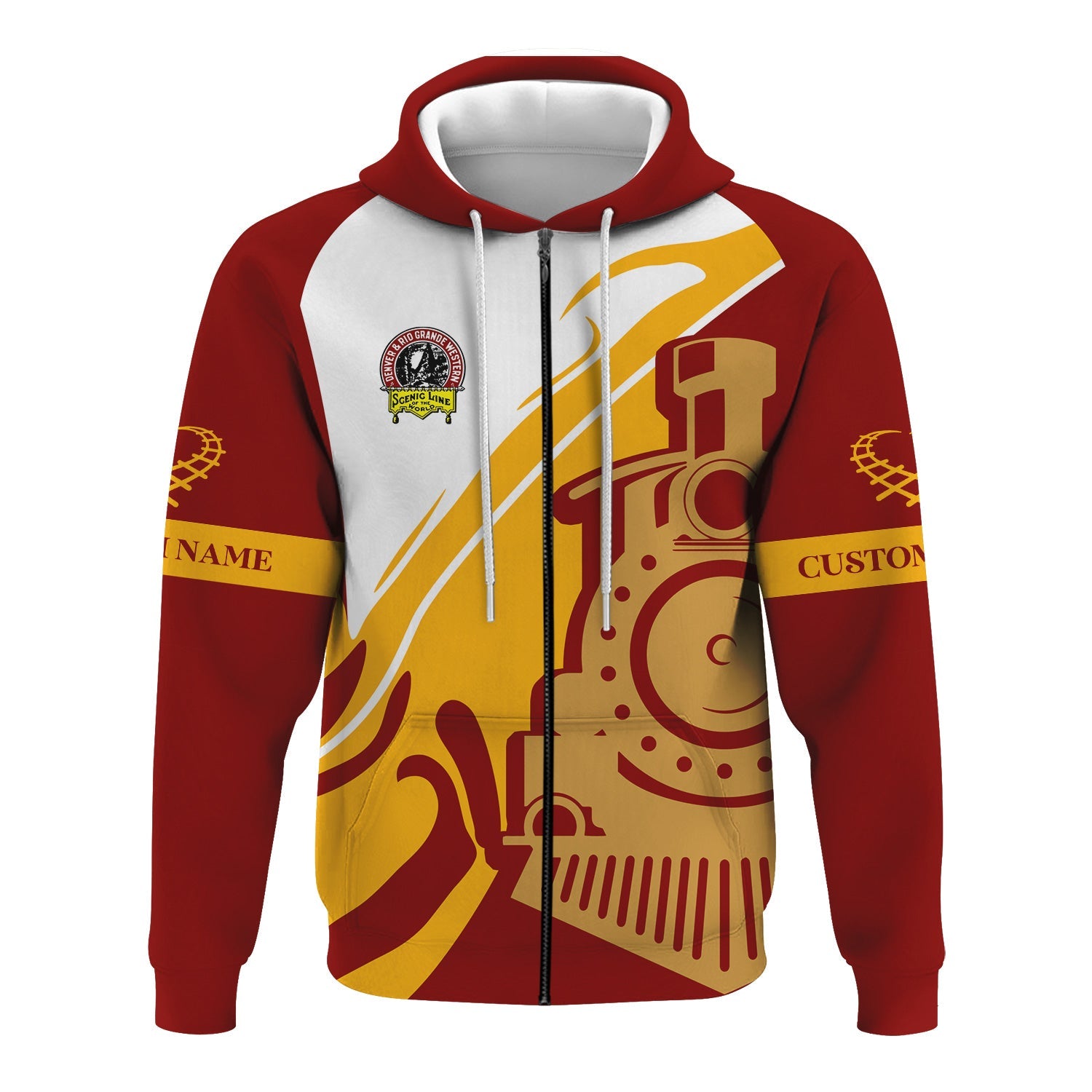 Railspirit Personalized Denver and Rio Grande Western Railroad Hoodie Flame-Inspired Style Zip Up Hoodie Gift Idea For Train Lovers