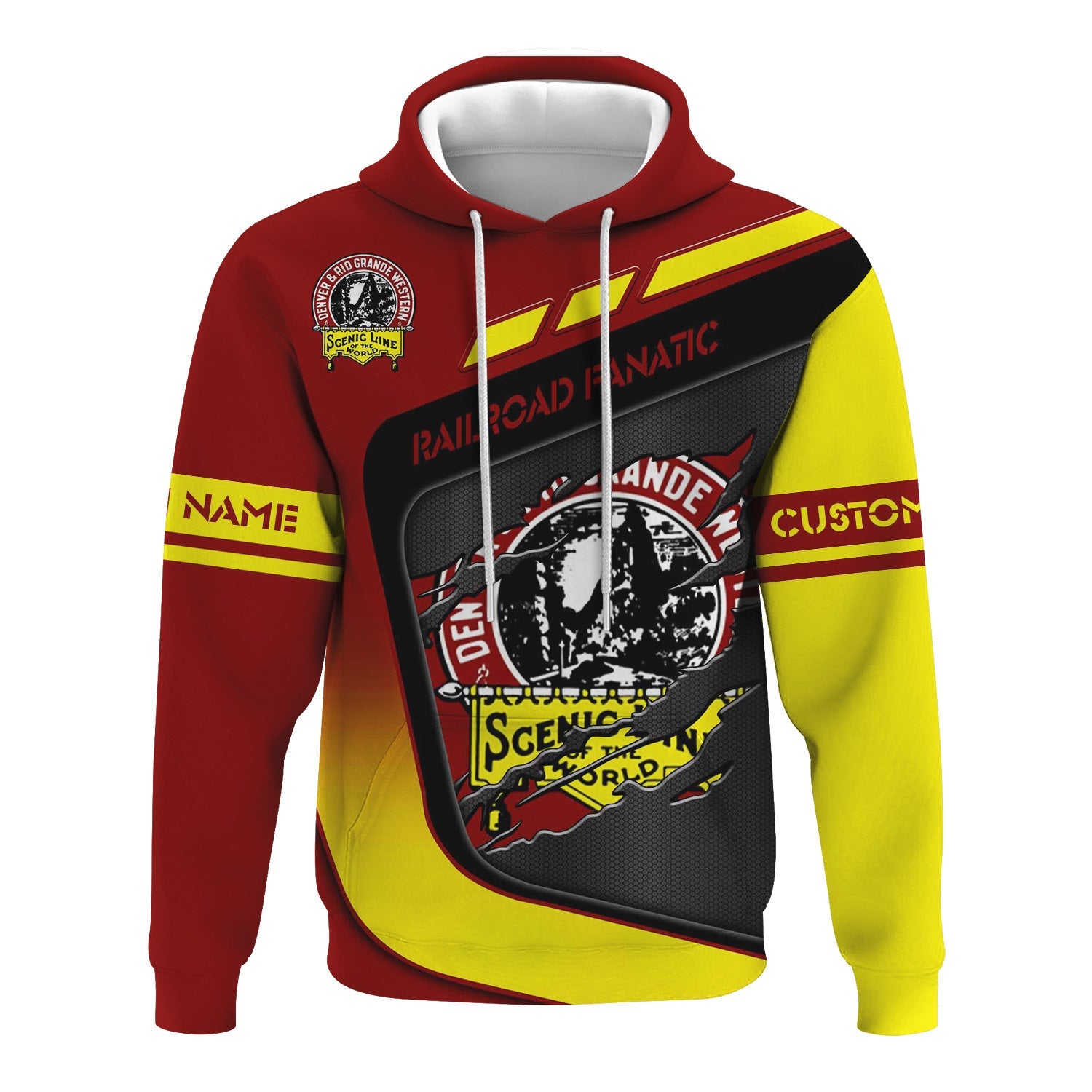 Railspirit Personalized Denver and Rio Grande Western Railroad Hoodie Ripped Texture Style Train Zip Up Hoodie For Railroad Fanatic