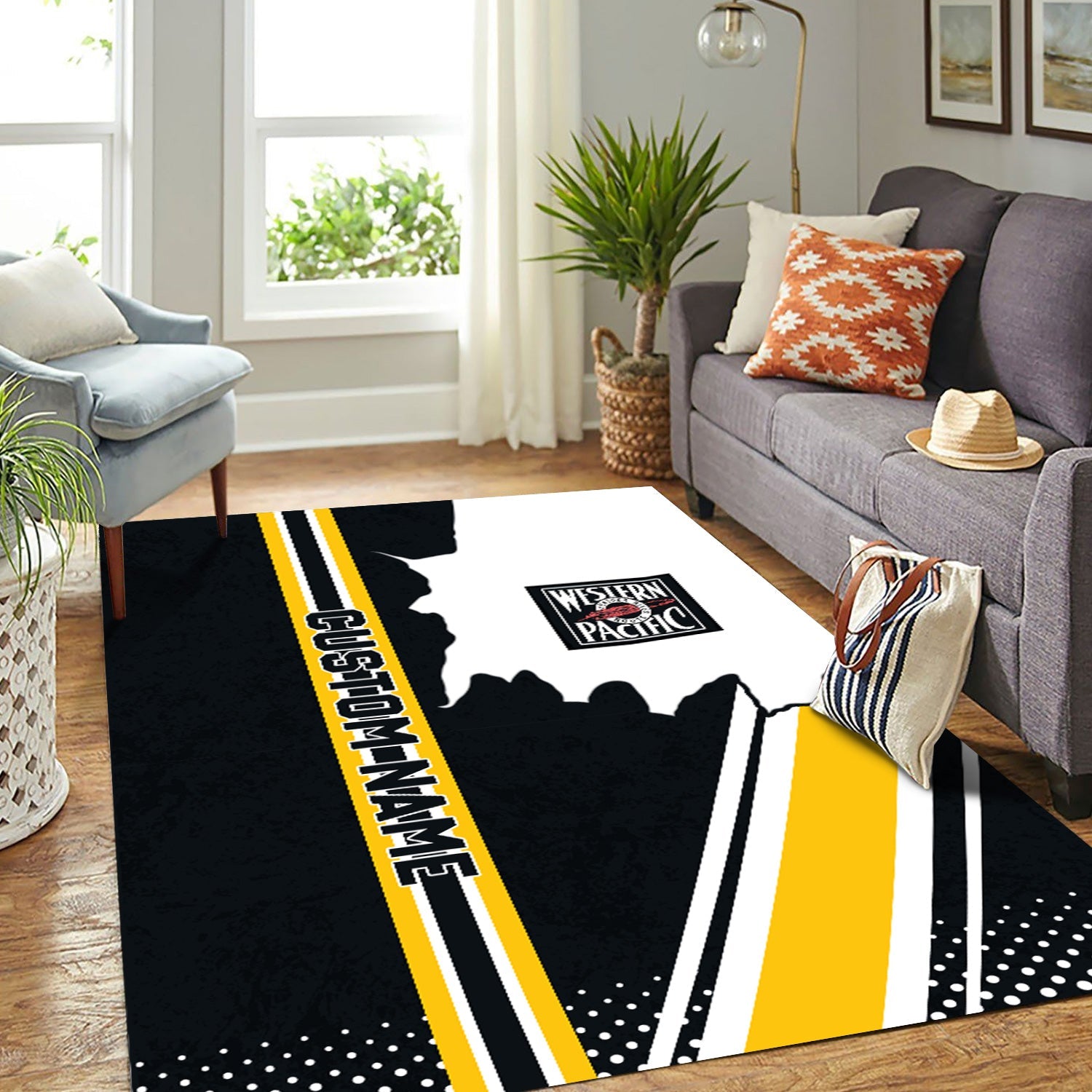 Railspirit Personalized Western Pacific Railroad Area Rug Vintage All Over Printed Rug