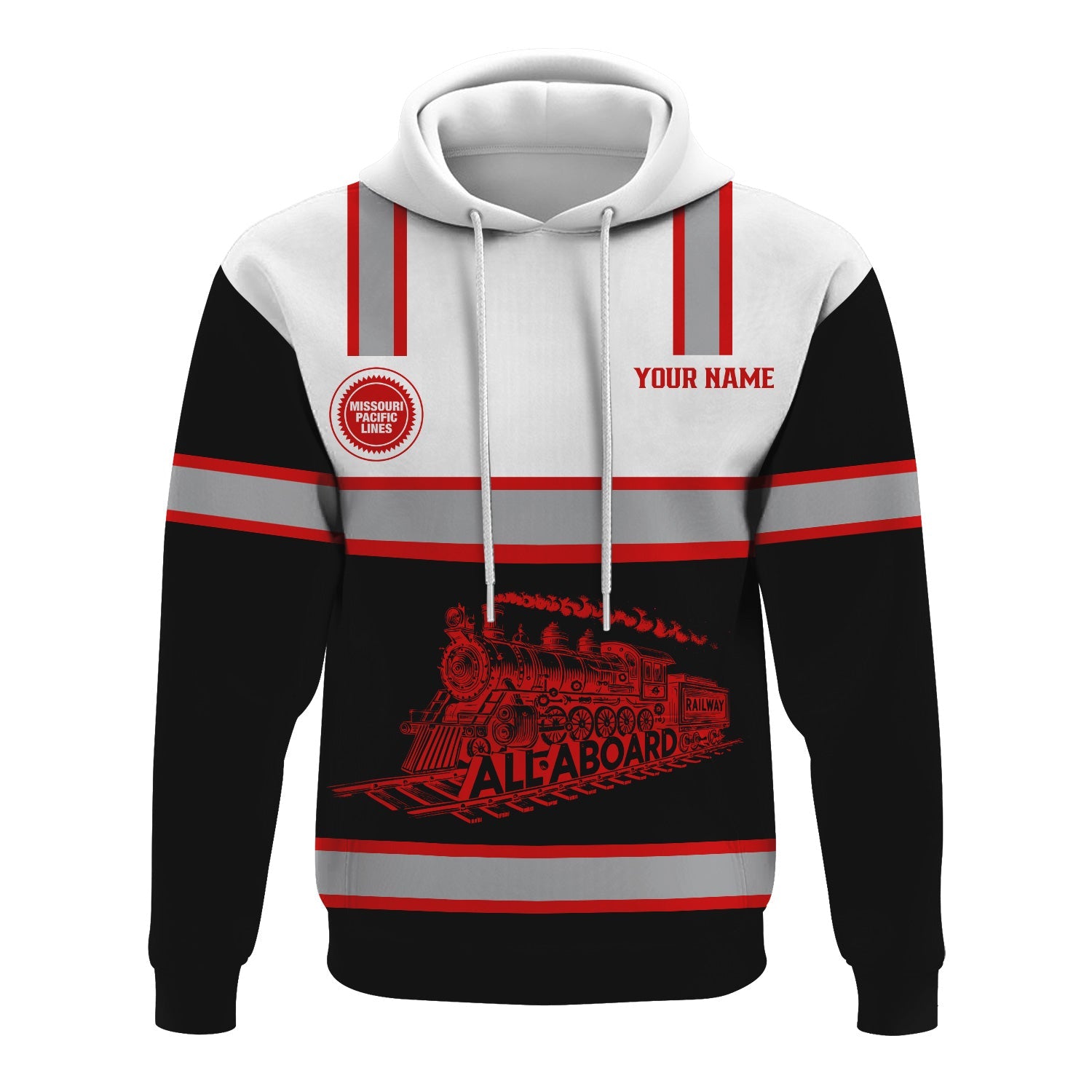 Railspirit Custom Name Missouri Pacific Railroad Hoodie Eat Train Sleep Repeat Printed Train Zip Hoodie