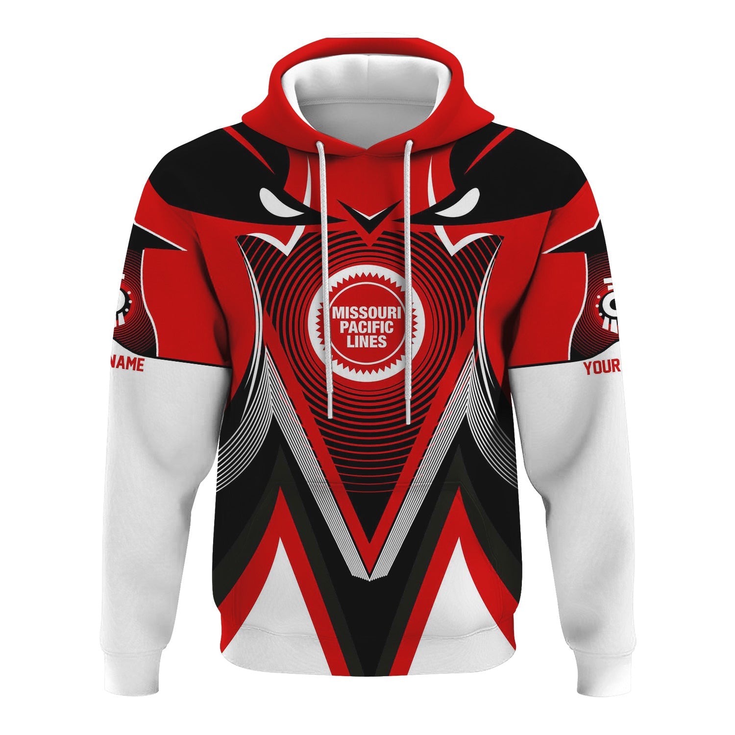 Railspirit Personalized Missouri Pacific Railroad Hoodie Vibrant Graphic Pattern Zip Up Hoodie For Train Enthusiasts