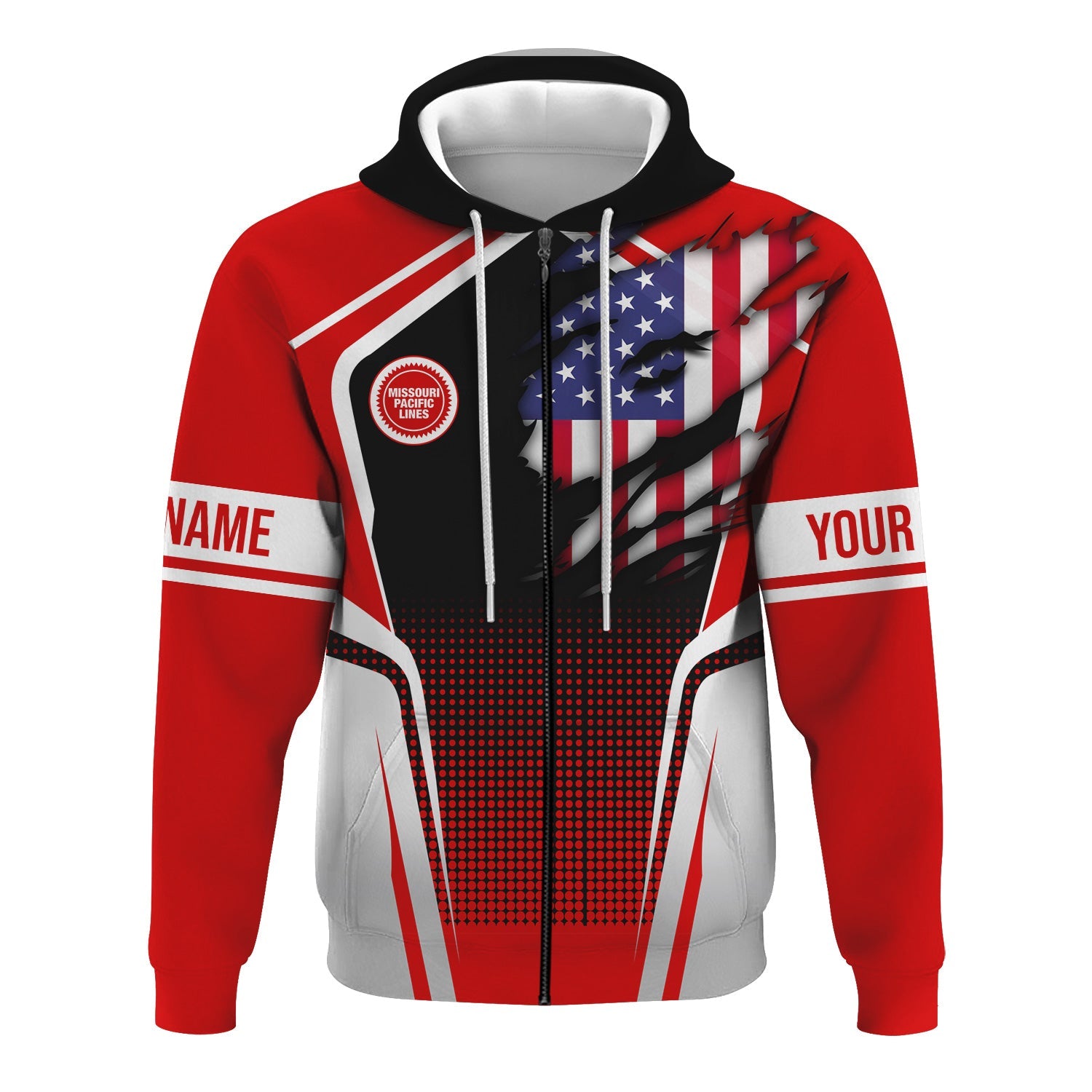 Railspirit Personalized Missouri Pacific Railroad Hoodie American Eagle Vintage Train Zip Up Hoodie