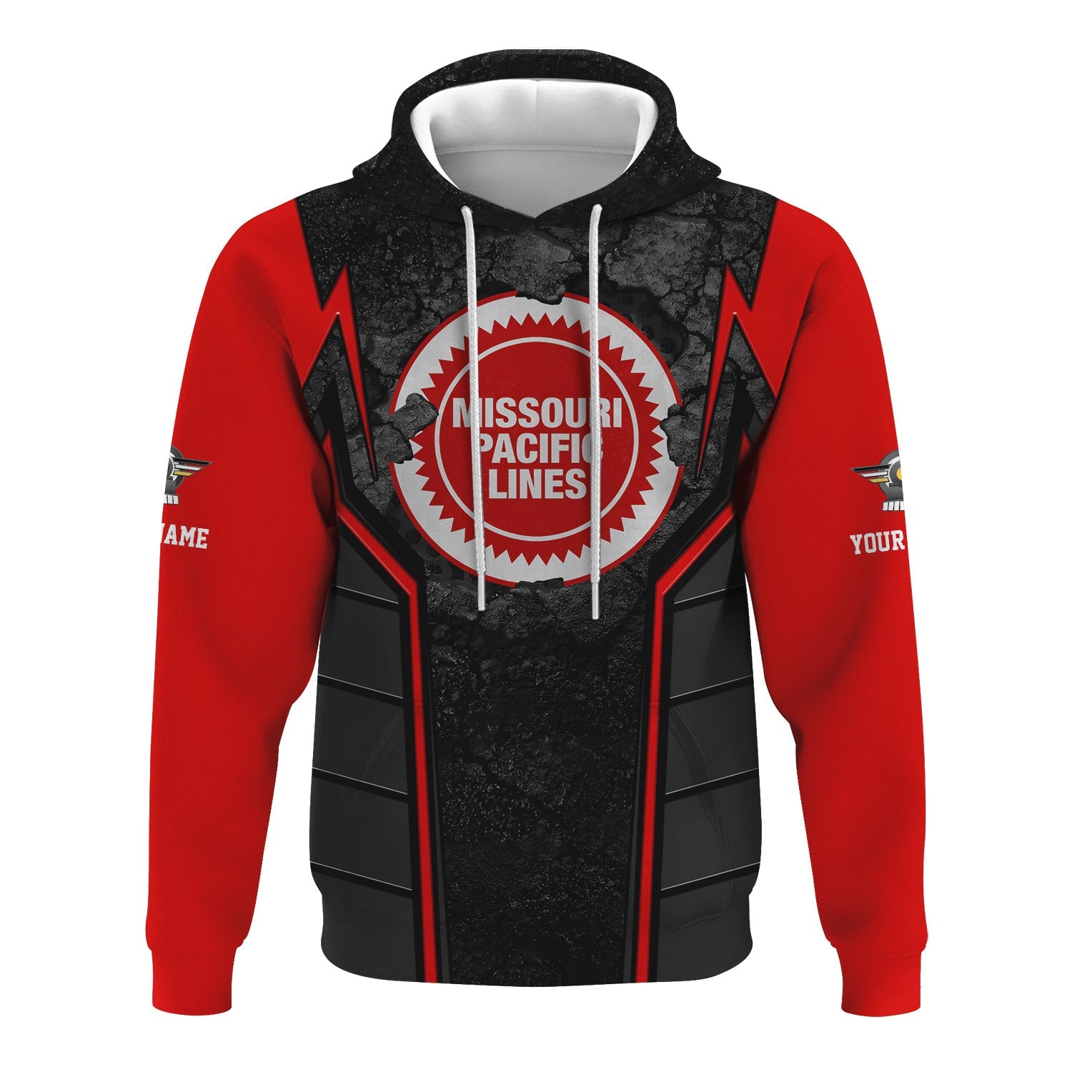 Railspirit Personalized Missouri Pacific Railroad Hoodie Cracked Metal Design Train Zip Up Hoodie for Rail Enthusiasts