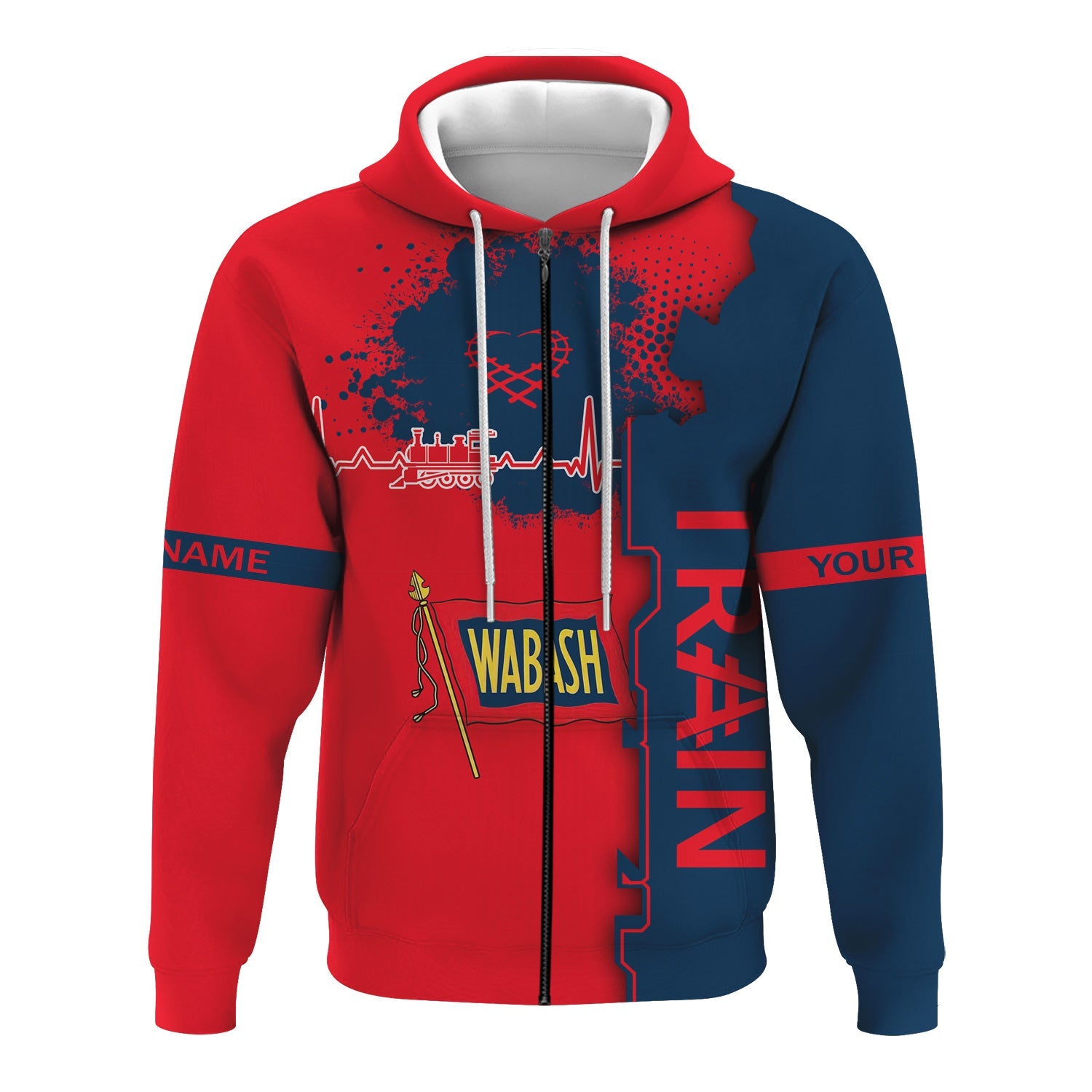 Railspirit Personalized Wabash Railroad Hoodie Engine Heartbeat and Track Love Style Zip Up Hoodie Gift Idea For Train Lovers
