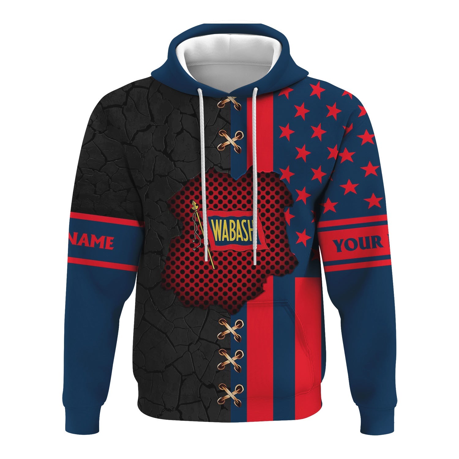 Railspirit Personalized Wabash Railroad Hoodie American Flag with Crack Effect Train Zip Up Hoodie