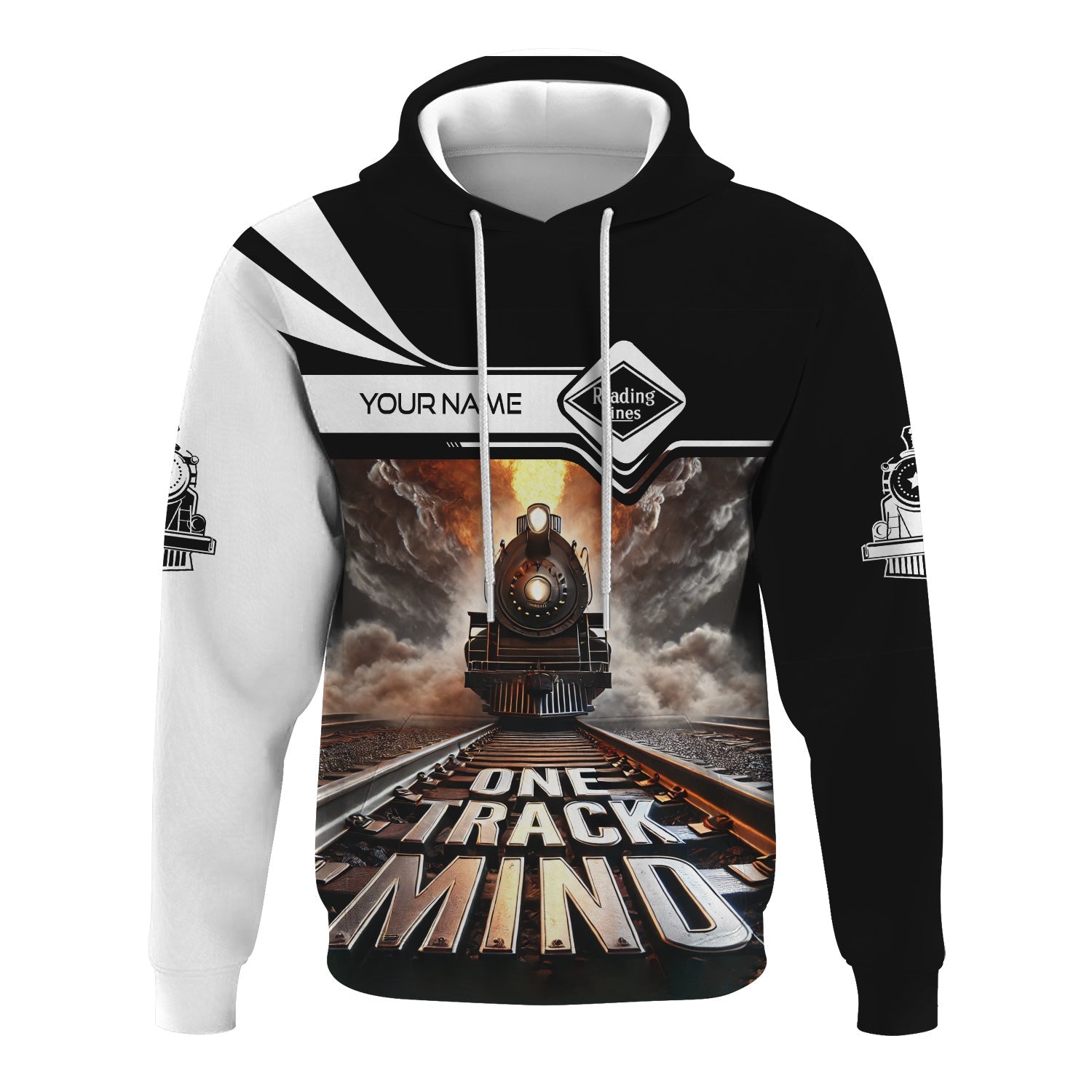 Railspirit Personalized Reading Railroad Hoodie One Track Mind Train Printed ZIp Up Hoodie
