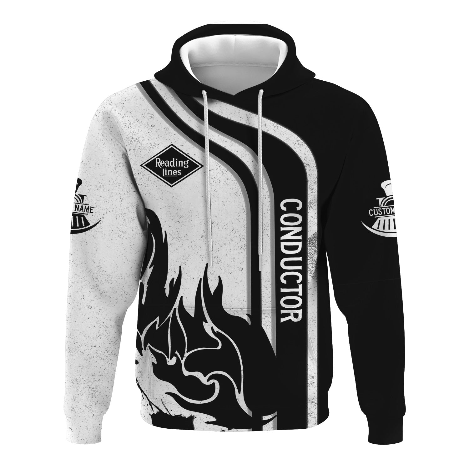 Railspirit Personalized Reading Railroad Hoodie Flame Design with Custom Job Position Train Zip Up Hoodie