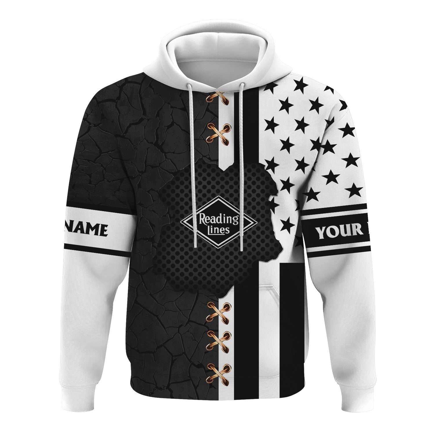 Railspirit Personalized Reading Railroad Hoodie American Flag with Crack Effect Train Zip Up Hoodie