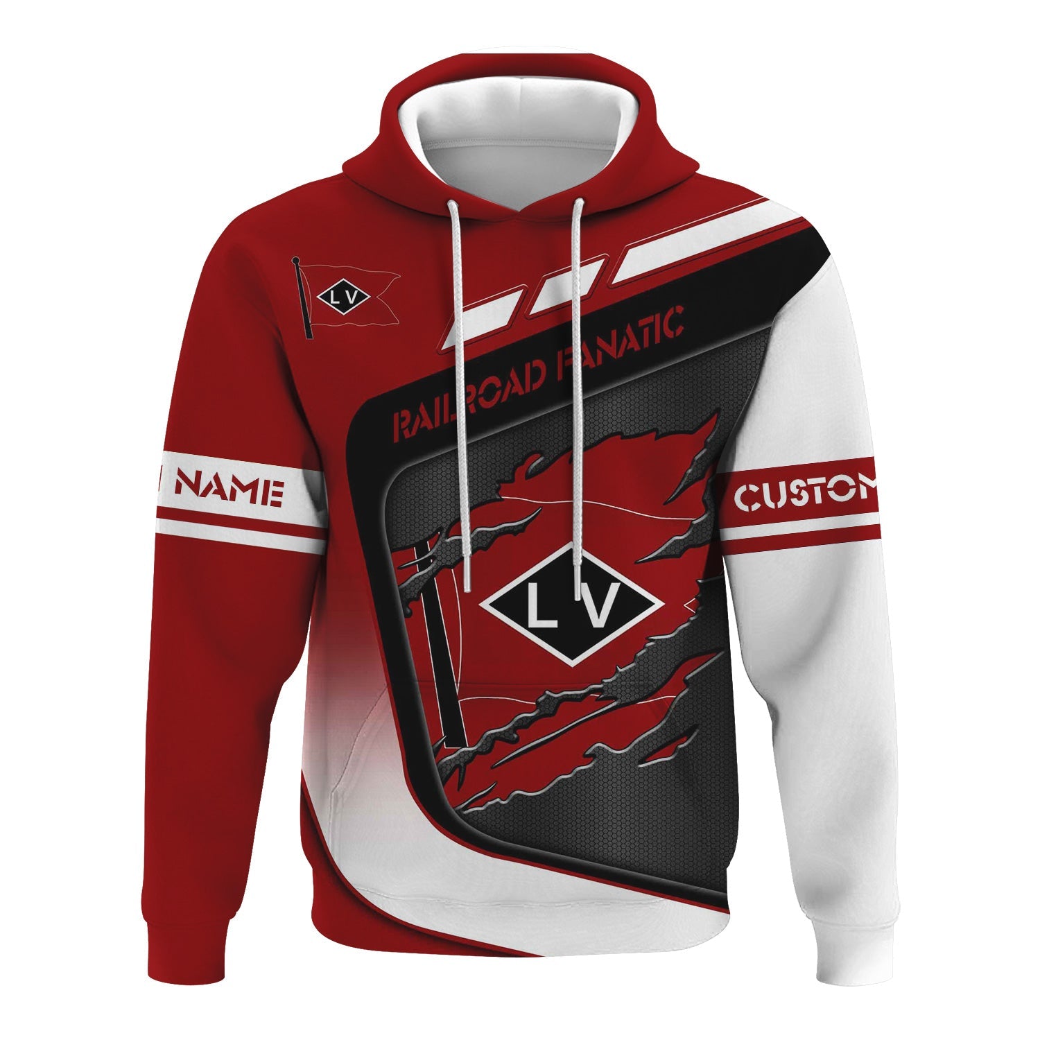 Railspirit Personalized Lehigh Valley Railroad Hoodie Ripped Texture Style Train Zip Up Hoodie For Railroad Fanatic