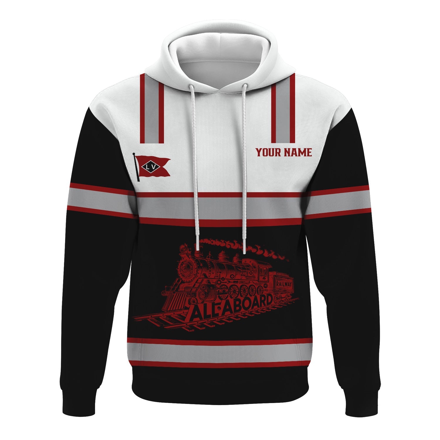 Railspirit Custom Name Lehigh Valley Railroad Hoodie Eat Train Sleep Repeat Printed Train Zip Hoodie
