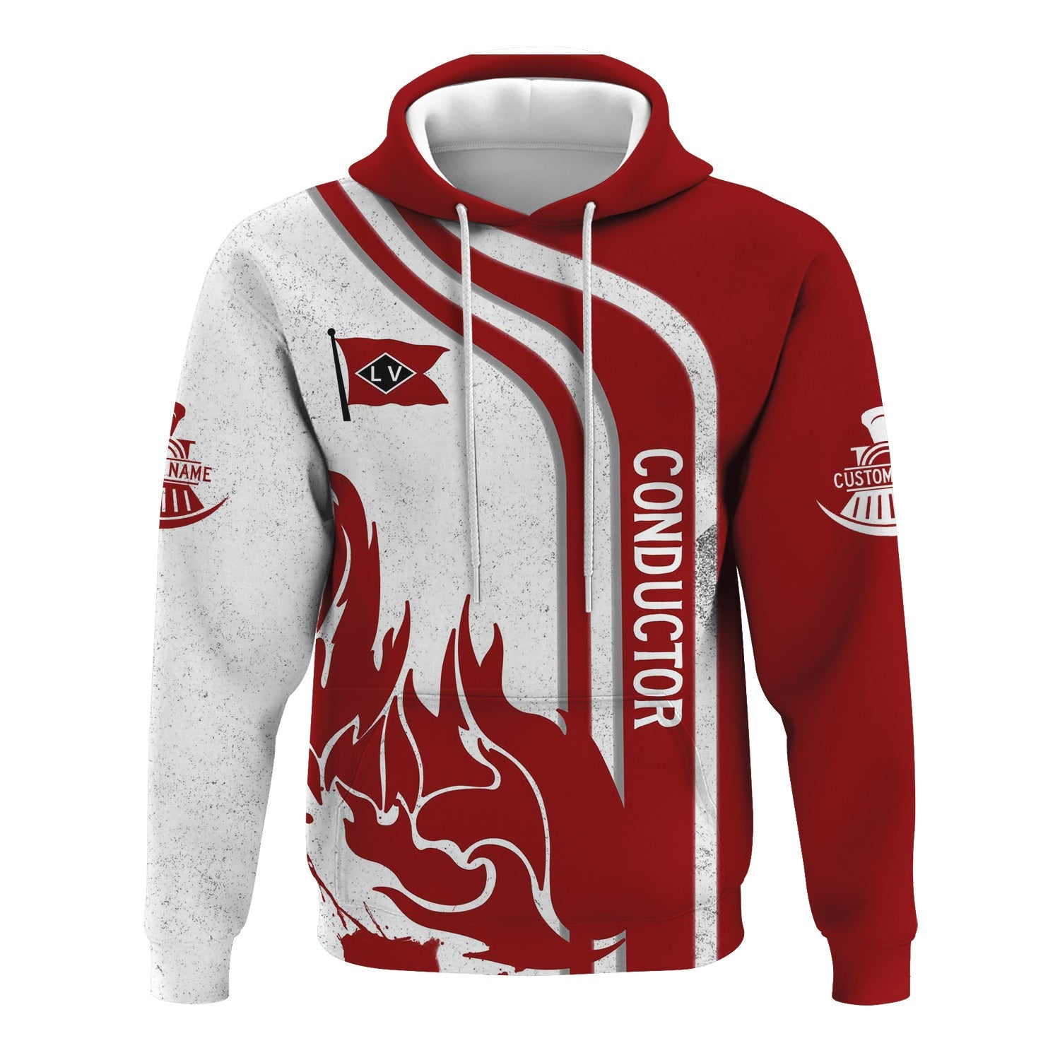 Railspirit Personalized Lehigh Valley Railroad Hoodie Flame Design with Custom Job Position Train Zip Up Hoodie