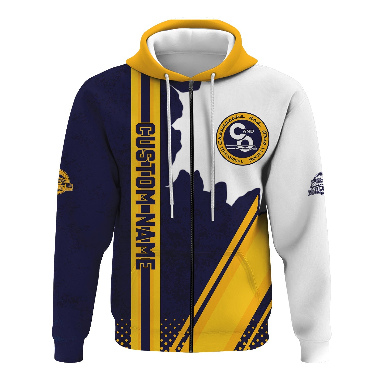 Railspirit Personalized Chesapeake and Ohio Railway Hoodie C&O All Over Printed Unisex Zip Up Hoodie