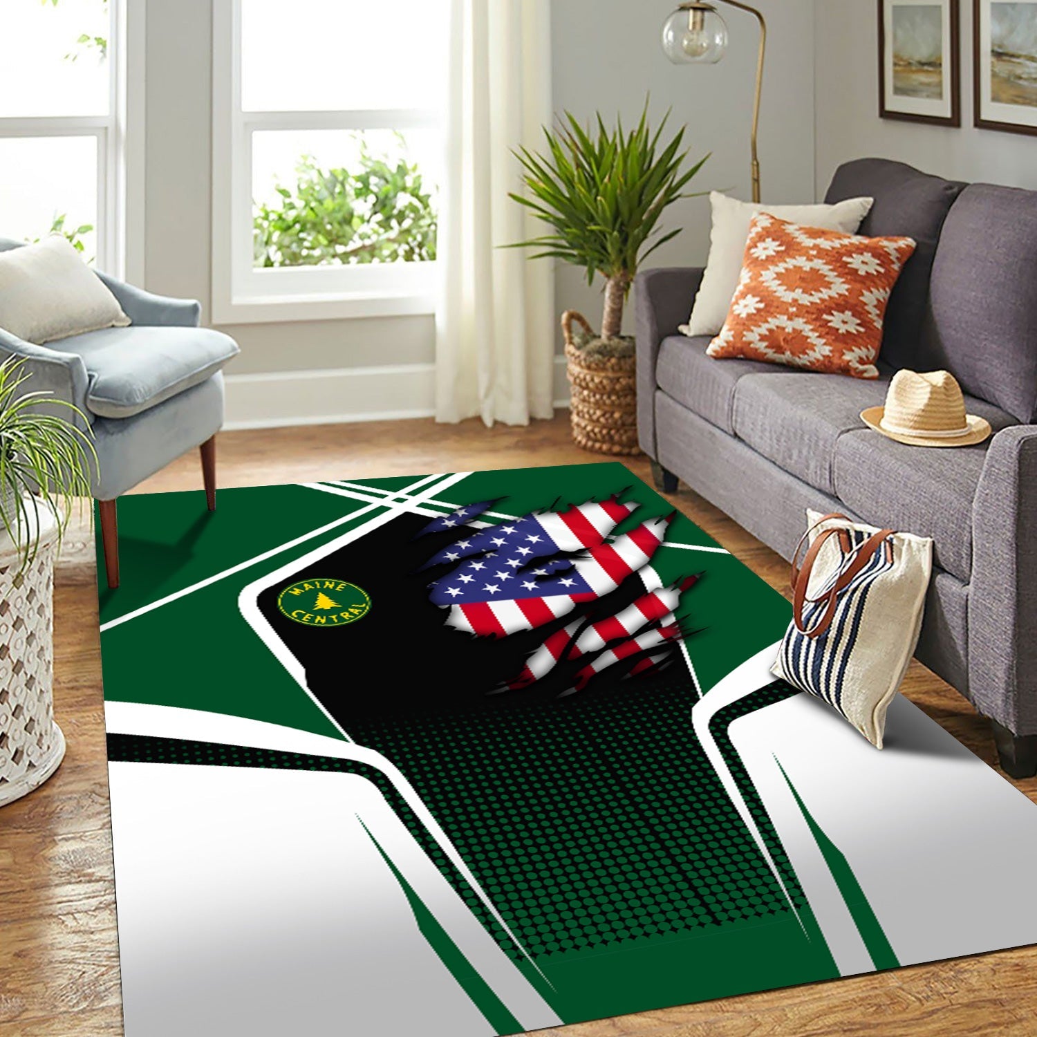 Railspirit Personalized Maine Central Railroad Area Rug American Eagle Vintage Train Rug