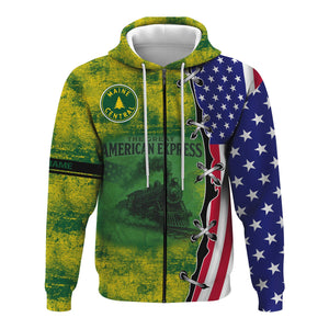 Railspirit Personalized Maine Central Railroad Hoodie Retro American Express Train With USA Flag Zip Up Hoodie