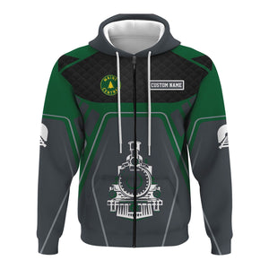 Railspirit Personalized Maine Central Railroad Hoodie Steam Locomotive Engine Graphic Train Zip Up Hoodie All Over Print