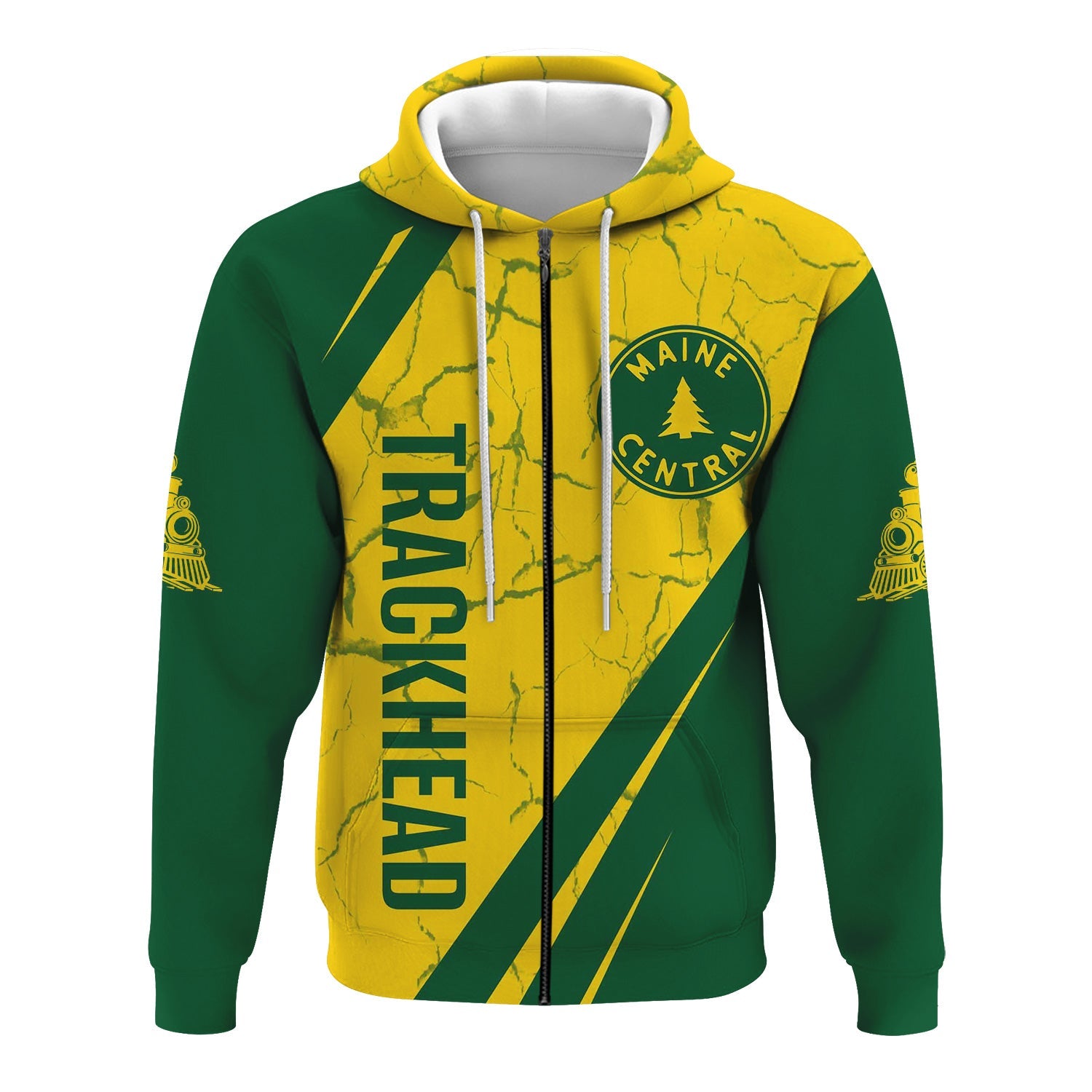 Railspirit Personalized Maine Central Railroad Hoodie Crackle Texture Style Train Zip Up Hoodie For Trackhead