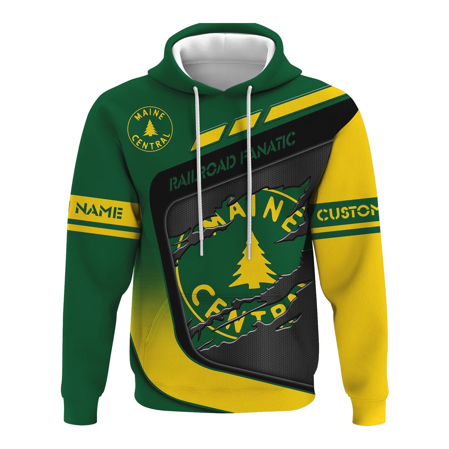 Railspirit Personalized Maine Central Railroad Hoodie Ripped Texture Style Train Zip Up Hoodie For Railroad Fanatic