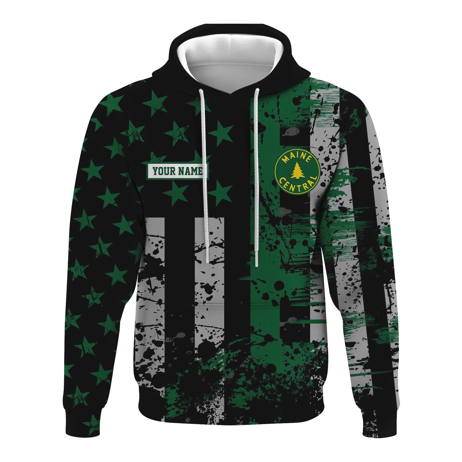 Railspirit Personalized Maine Central Railroad Hoodie Artistic Paint American Flag Style Train Zip Up Hoodie