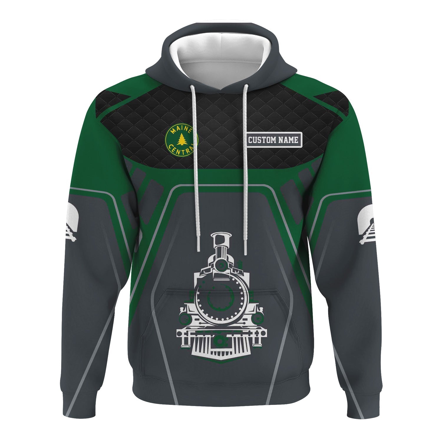 Railspirit Personalized Maine Central Railroad Hoodie Steam Locomotive Engine Graphic Train Zip Up Hoodie All Over Print